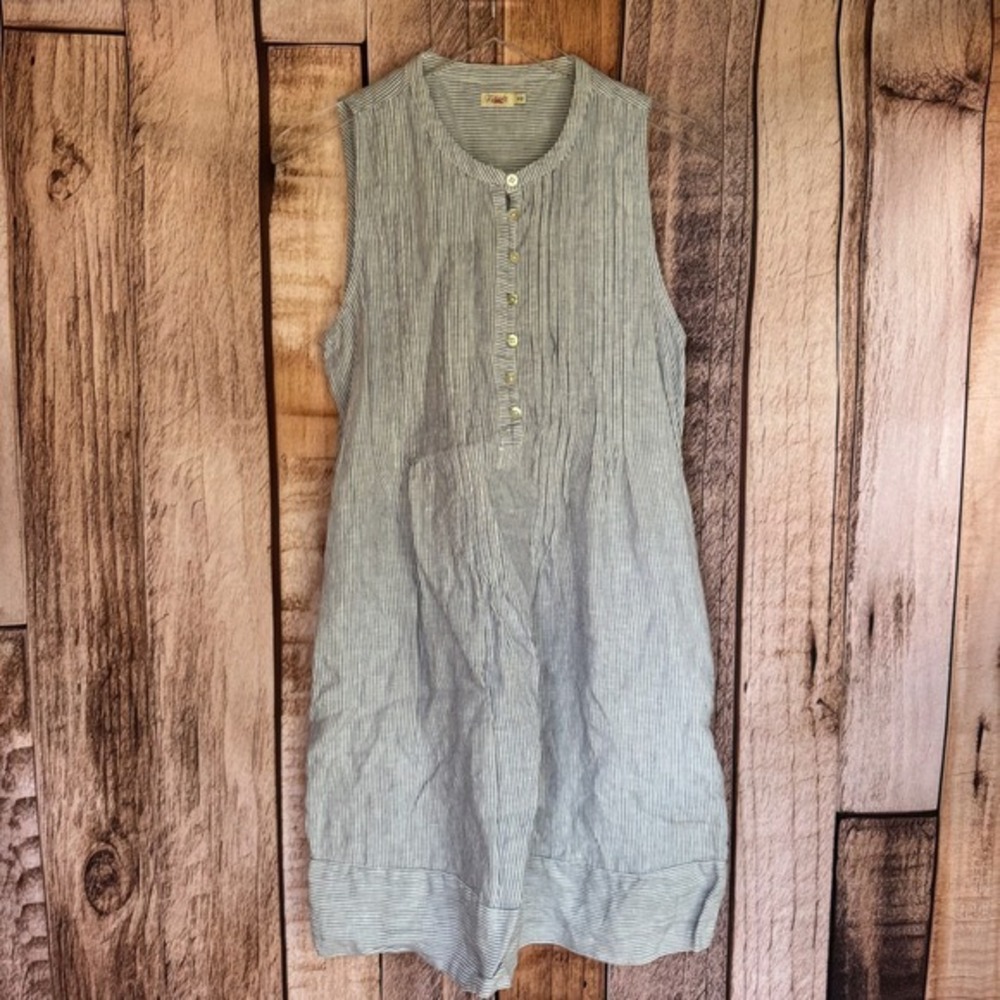 Faherty Dress Isha Linen Stripe Sleeveless Blue Coastal Summer Preppy‎ Medium